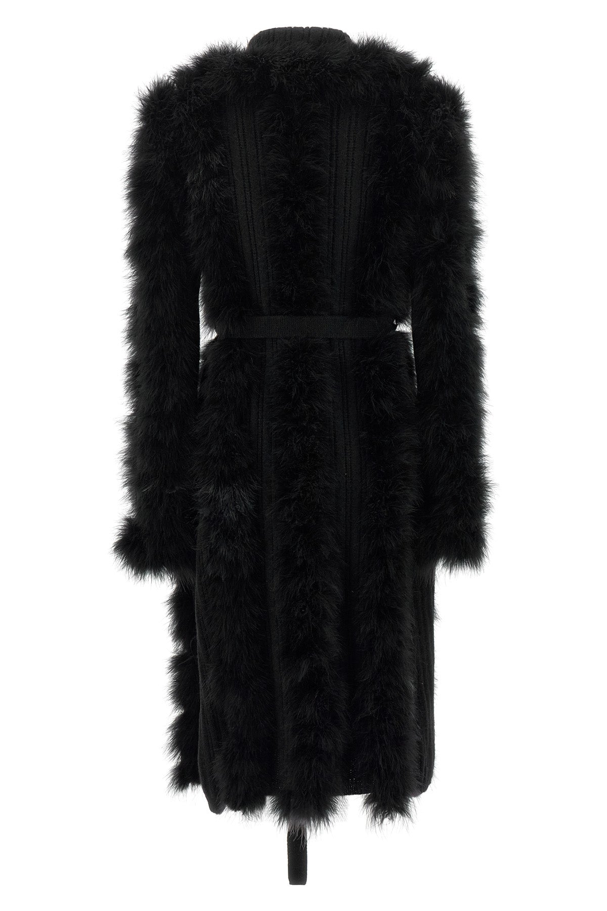 the attico long coat redefines the codes of knitwear through scenographic volume