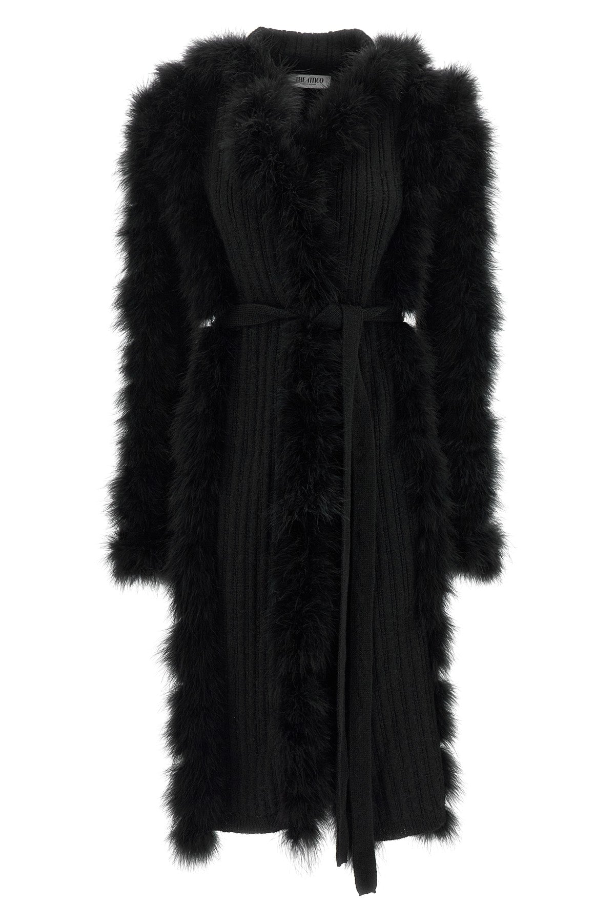 the attico long coat redefines the codes of knitwear through scenographic volume