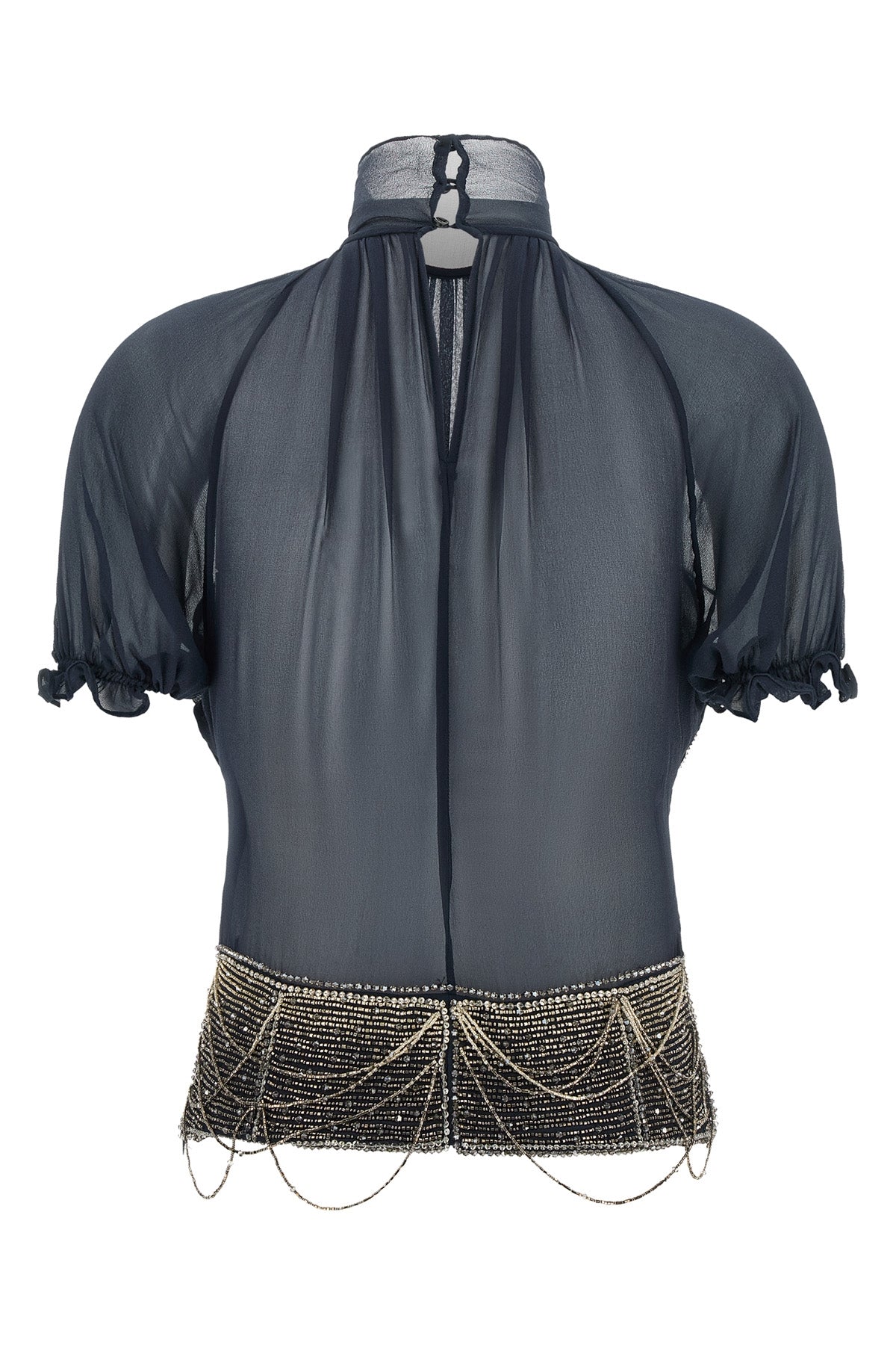 the the attico top in pure silk georgette stands out for a sartorial constructio
