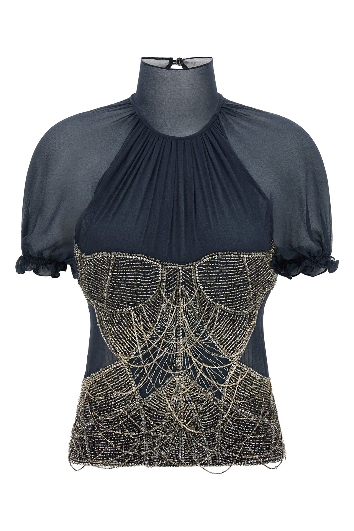 the the attico top in pure silk georgette stands out for a sartorial constructio