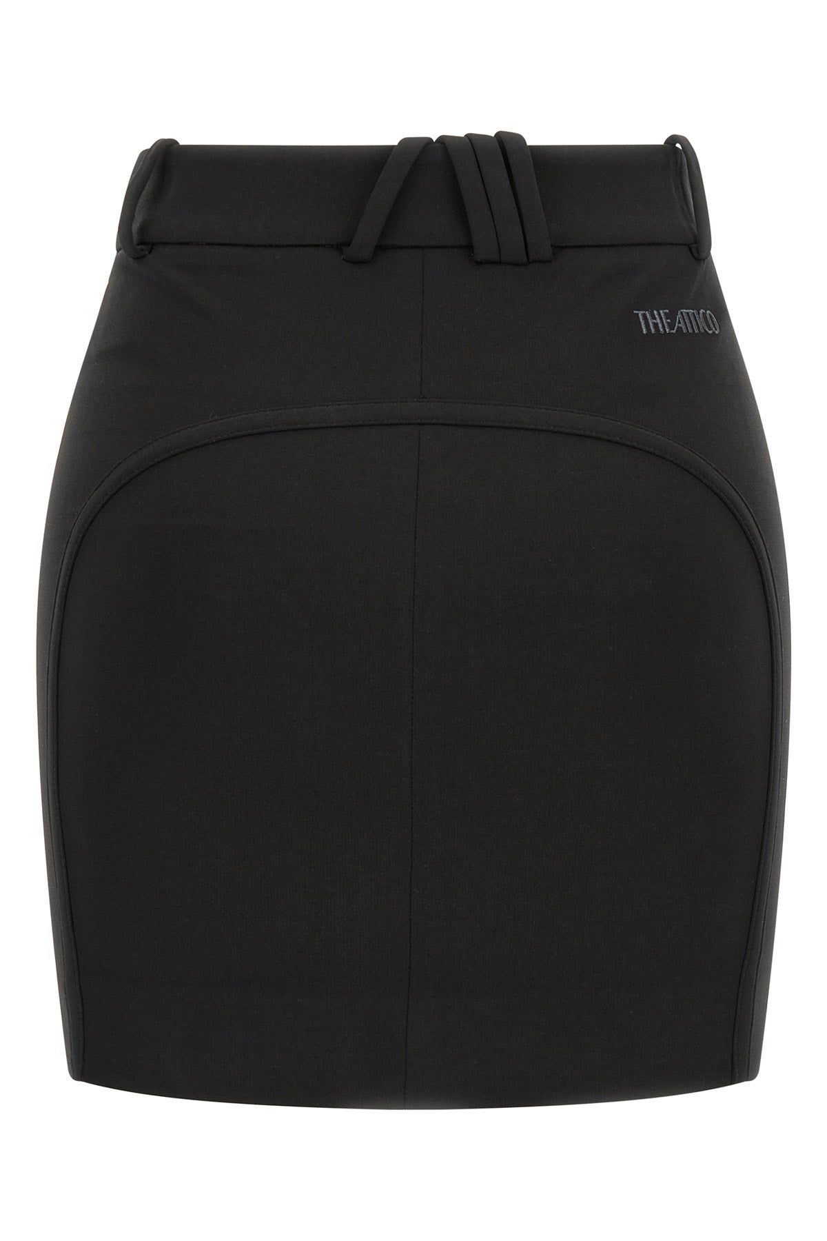 the attico mini skirt defines a sculptural and decisive silhouette through rigor
