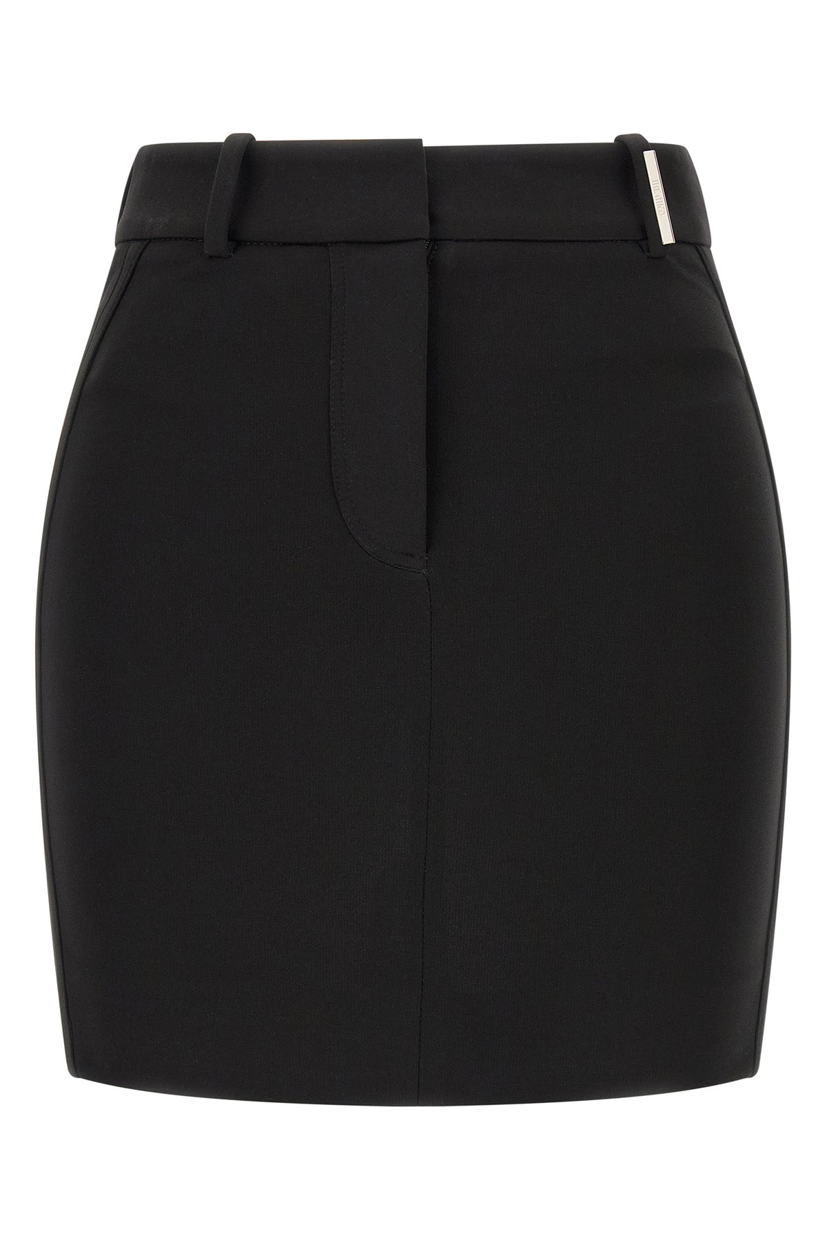 the attico mini skirt defines a sculptural and decisive silhouette through rigor