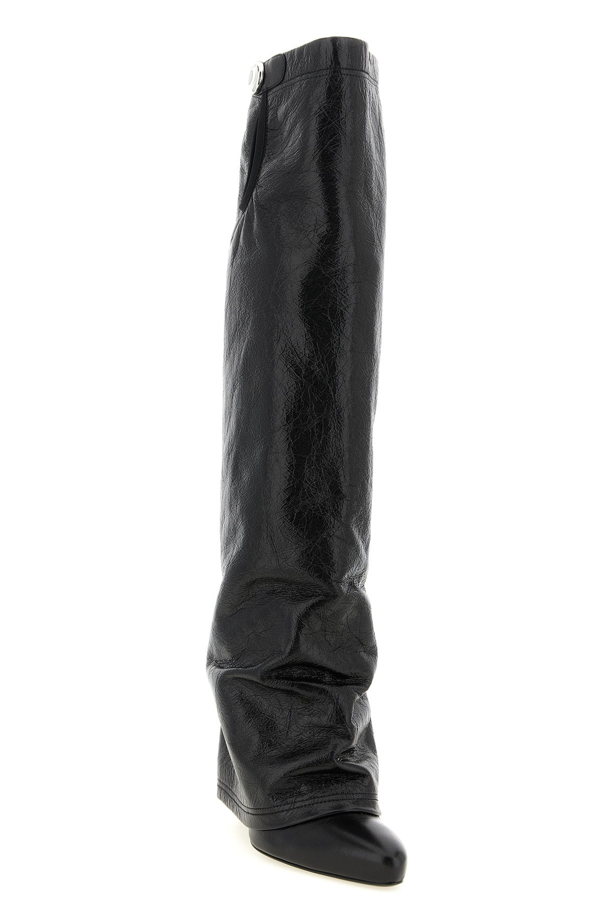the the attico leon boot redefines the knee-length silhouette through a draped