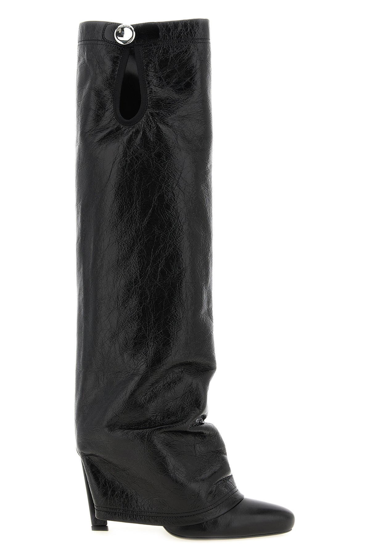 the the attico leon boot redefines the knee-length silhouette through a draped