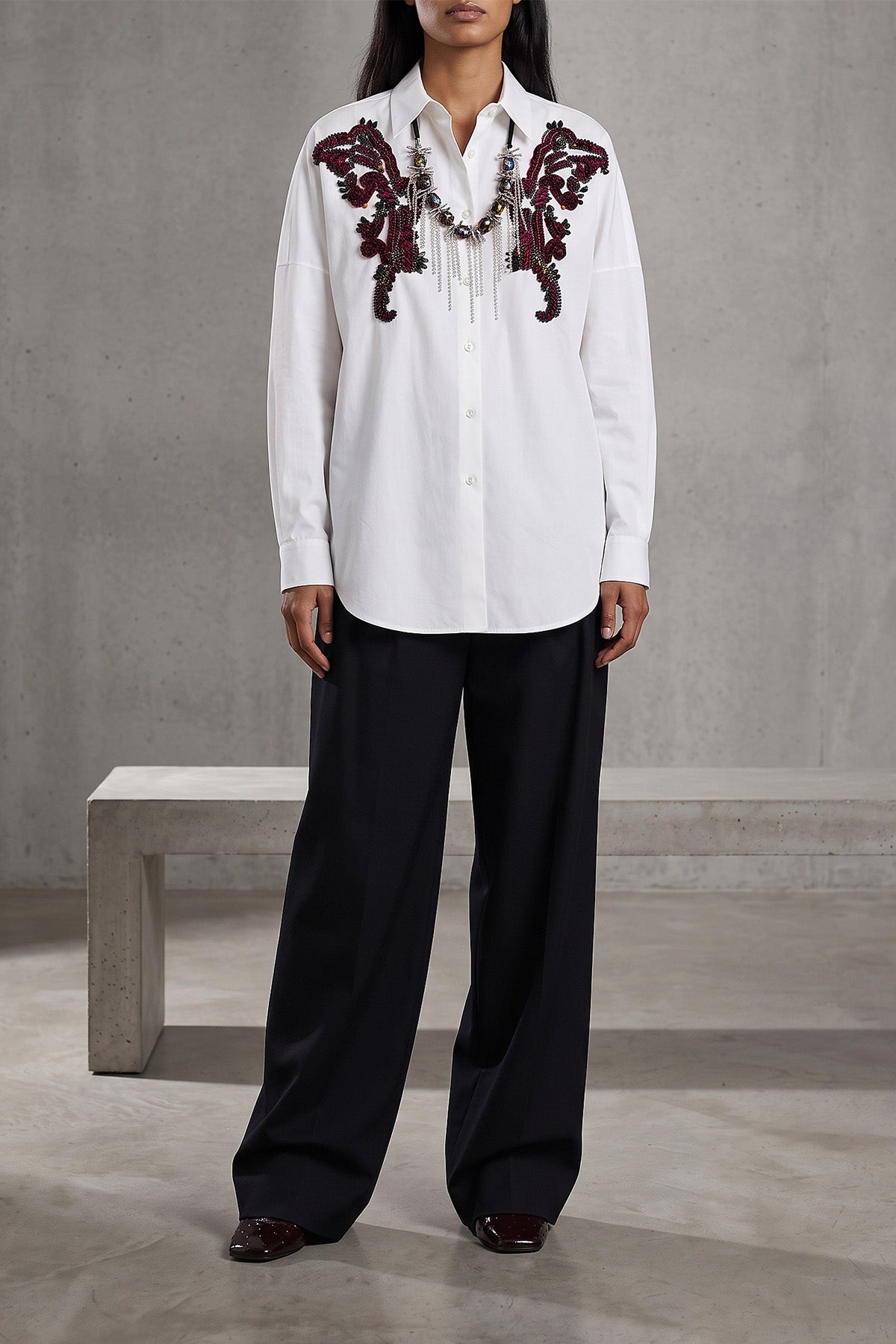 the statement necklace by dries van noten is distinguished by a sculptural con