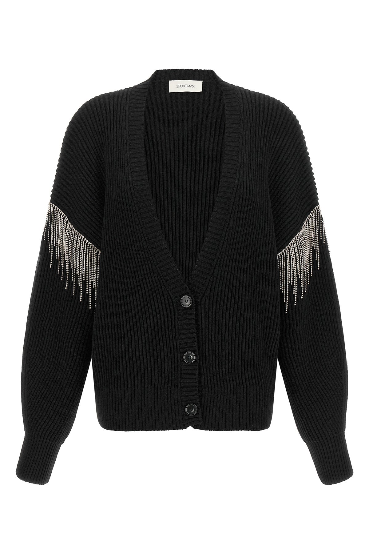 the sportmax spxpagine cardigan in pure virgin wool is distinguished by a modu