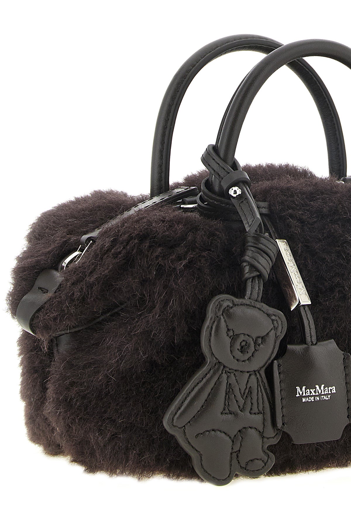 the max mara teddy holdals small handbag in a deep dark brown nuance is made o