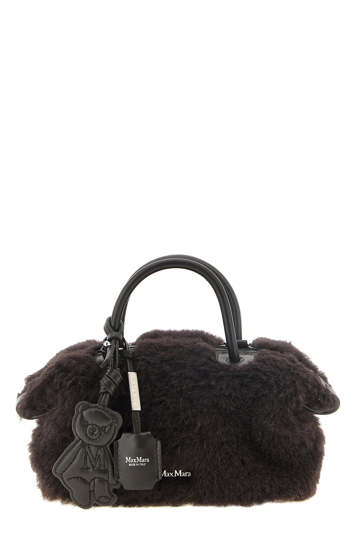 the max mara teddy holdals small handbag in a deep dark brown nuance is made o