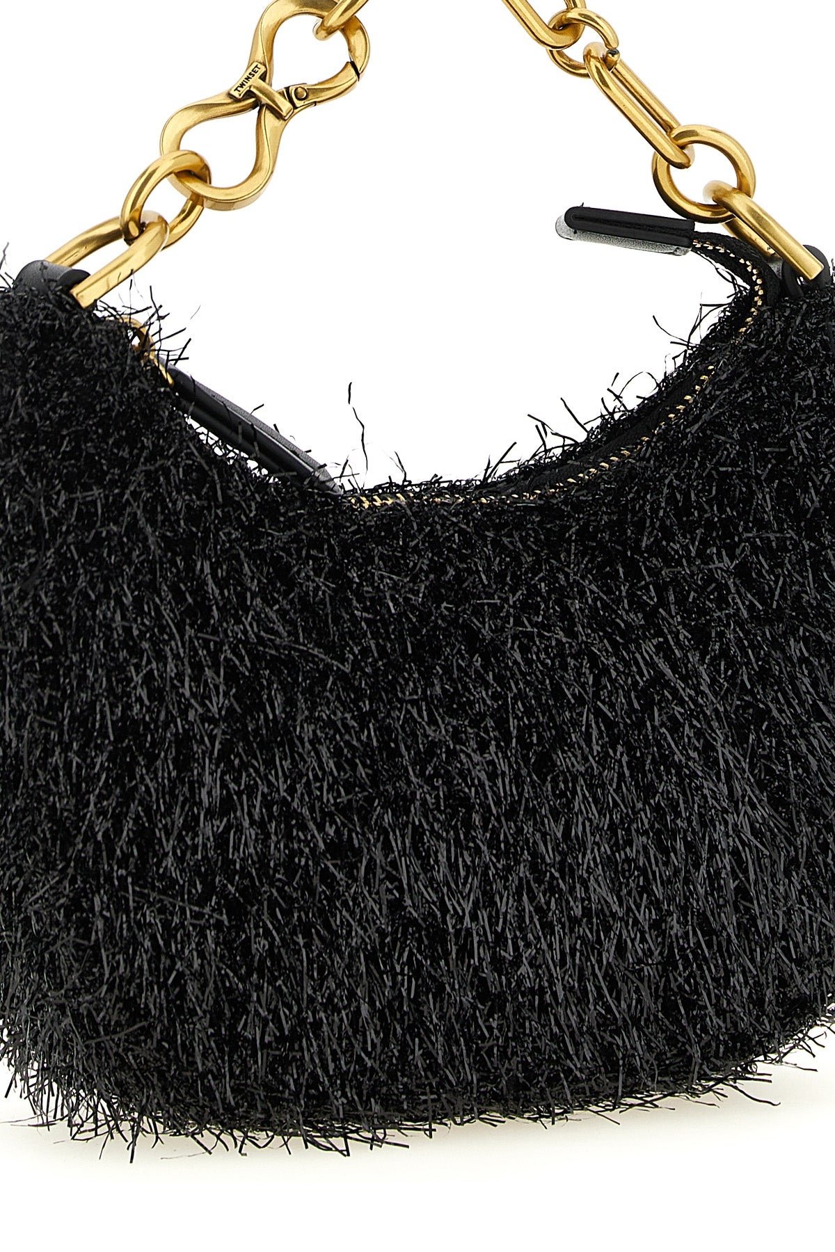 the twinset mini croissant handbag is distinguished by a crescent-shaped silho