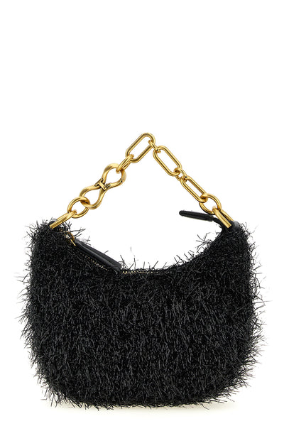 the twinset mini croissant handbag is distinguished by a crescent-shaped silho