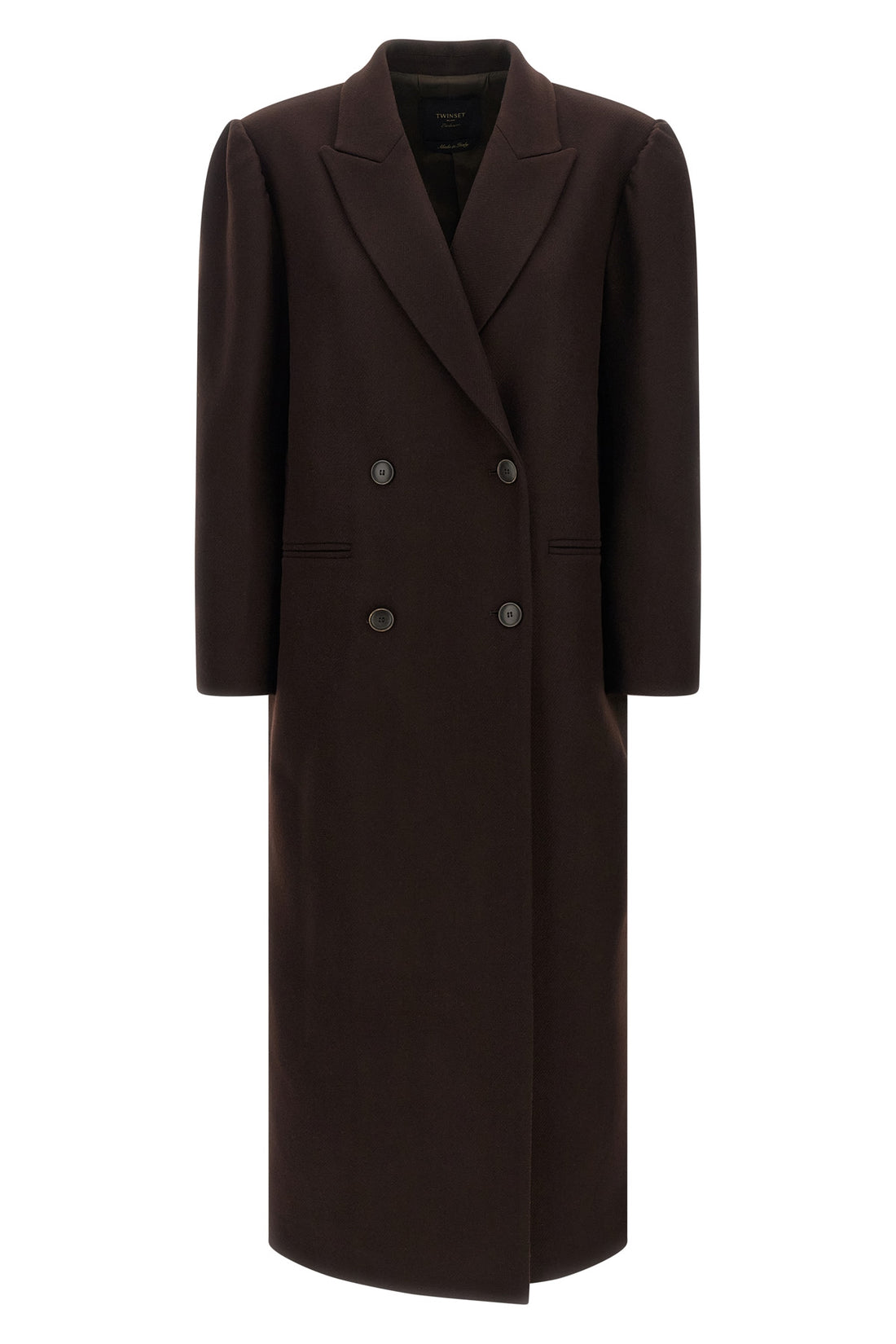 TWIN SET 38 the double-breasted twinset wool blend coat is distinguished by a long and tailo