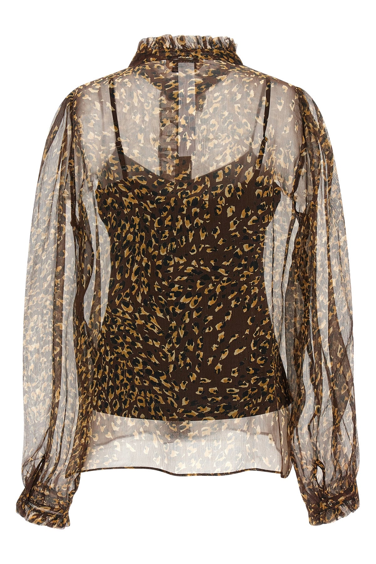 the twinset shirt is distinguished by a fluid silhouette made of semi-transparen