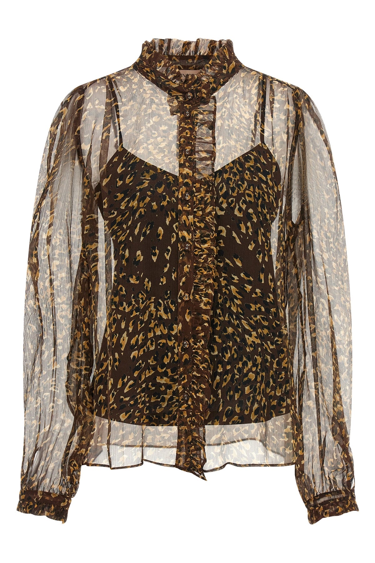 the twinset shirt is distinguished by a fluid silhouette made of semi-transparen