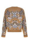 the twinset crew neck sweater is distinguished by a complex jacquard workmanship