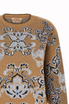 the twinset crew neck sweater is distinguished by a complex jacquard workmanship