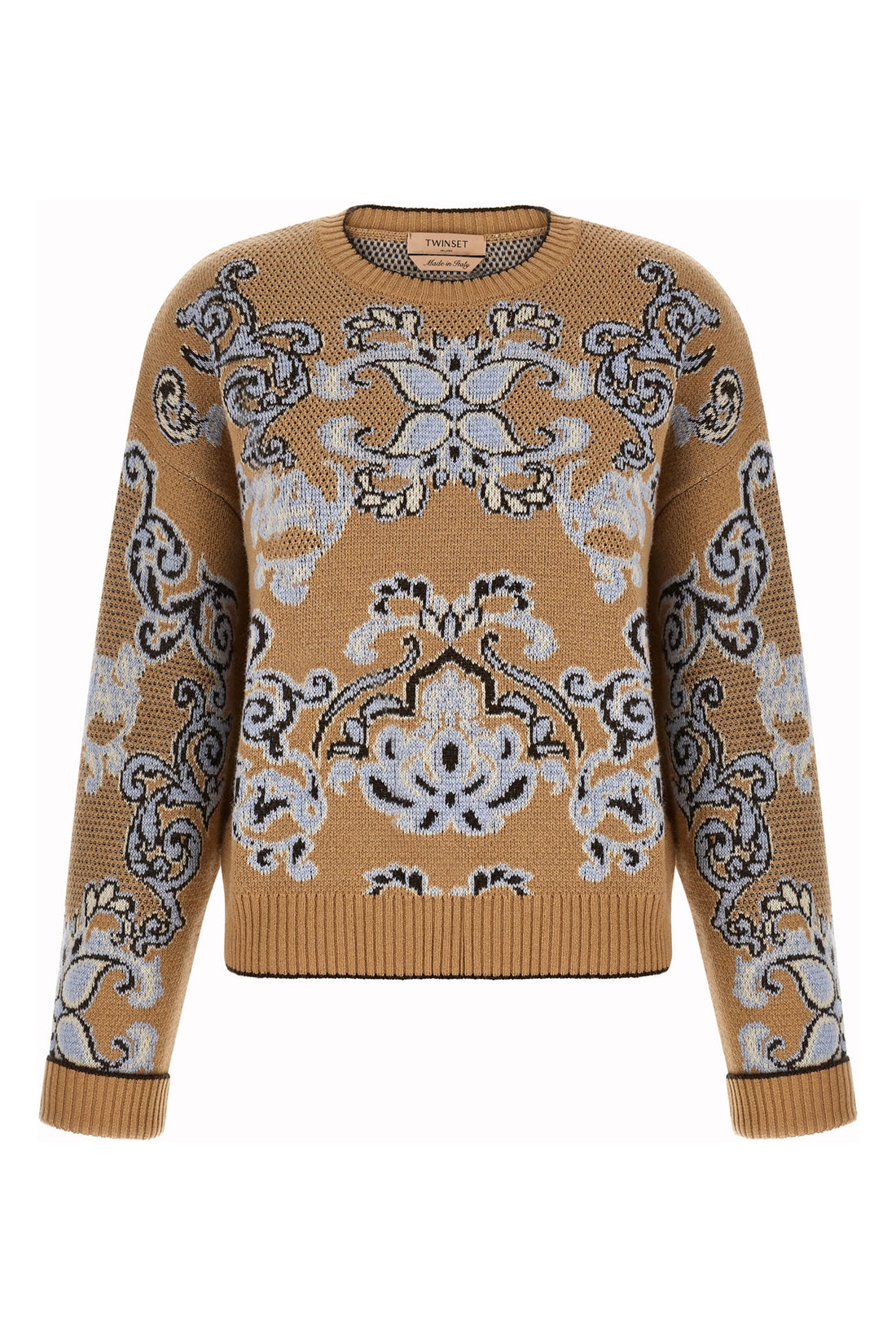 TWIN SET M the twinset crew neck sweater is distinguished by a complex jacquard workmanship