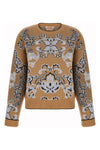 the twinset crew neck sweater is distinguished by a complex jacquard workmanship