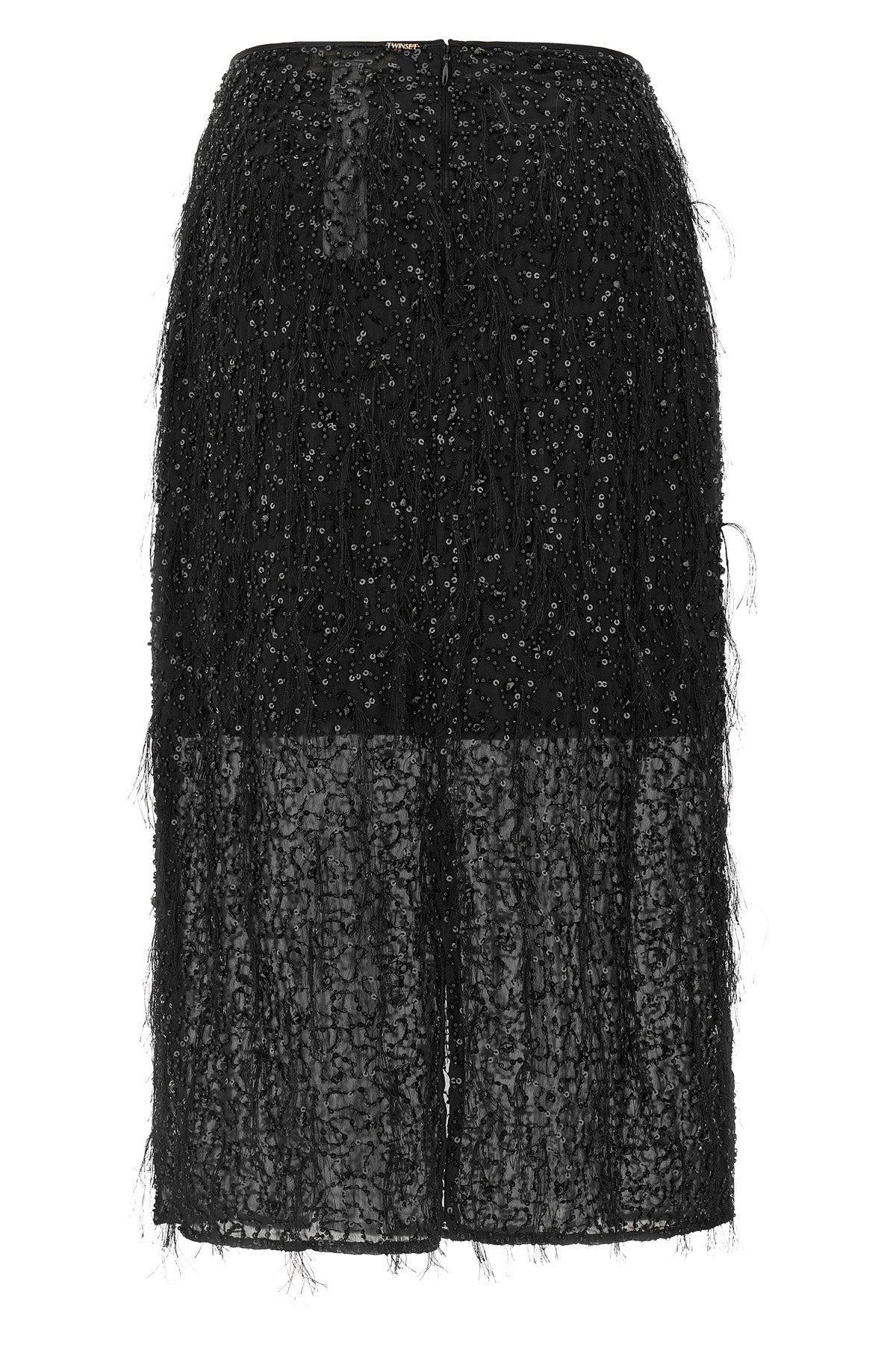 the twinset midi skirt is distinguished by a straight and structured silhouette