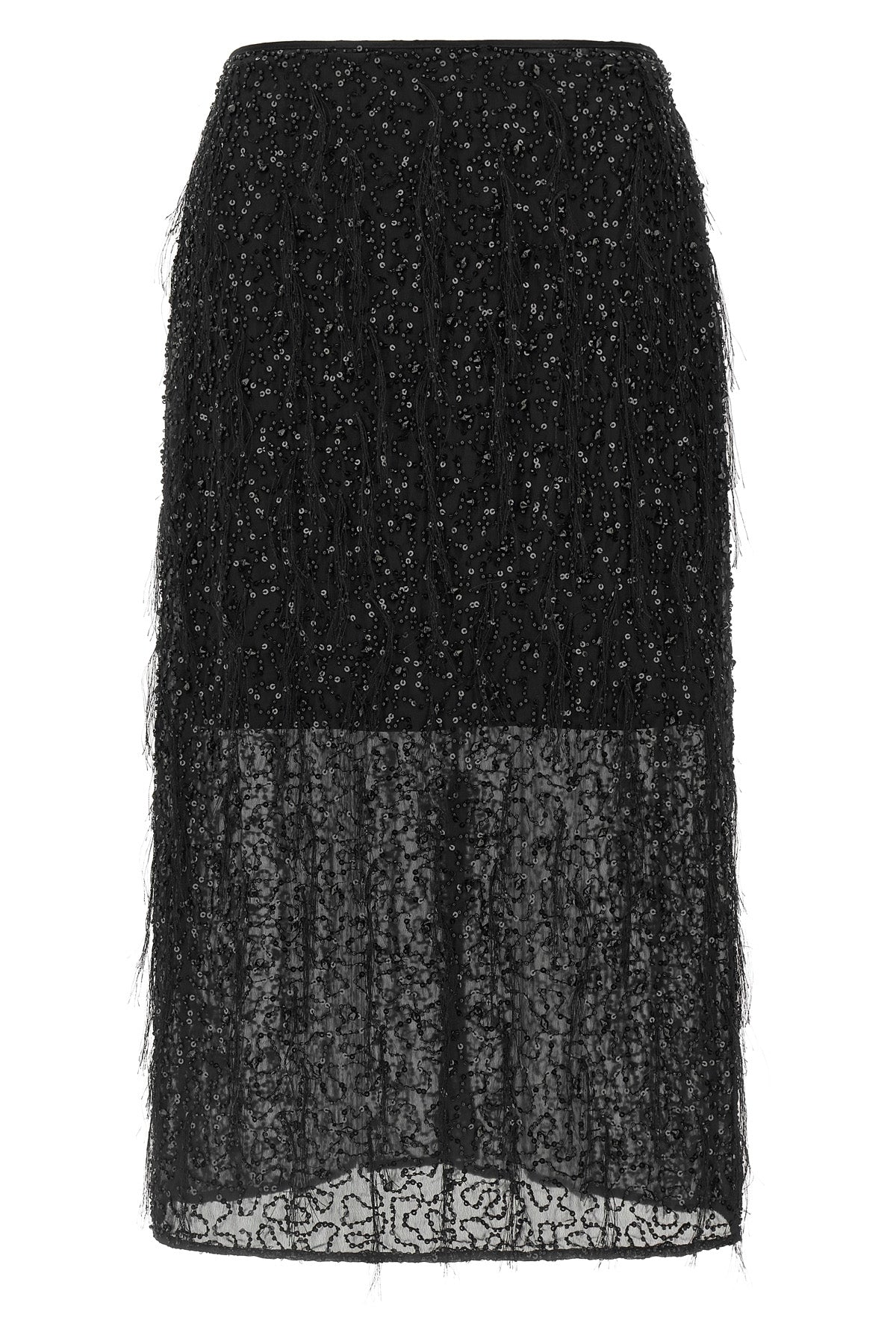 the twinset midi skirt is distinguished by a straight and structured silhouette