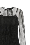 the long twinset dress is distinguished by a layered construction that combines