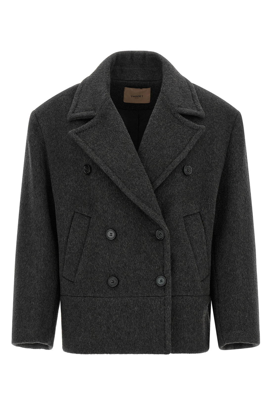 TWIN SET 38 the twinset caban redefines the codes of outerwear through relaxed volumes and s
