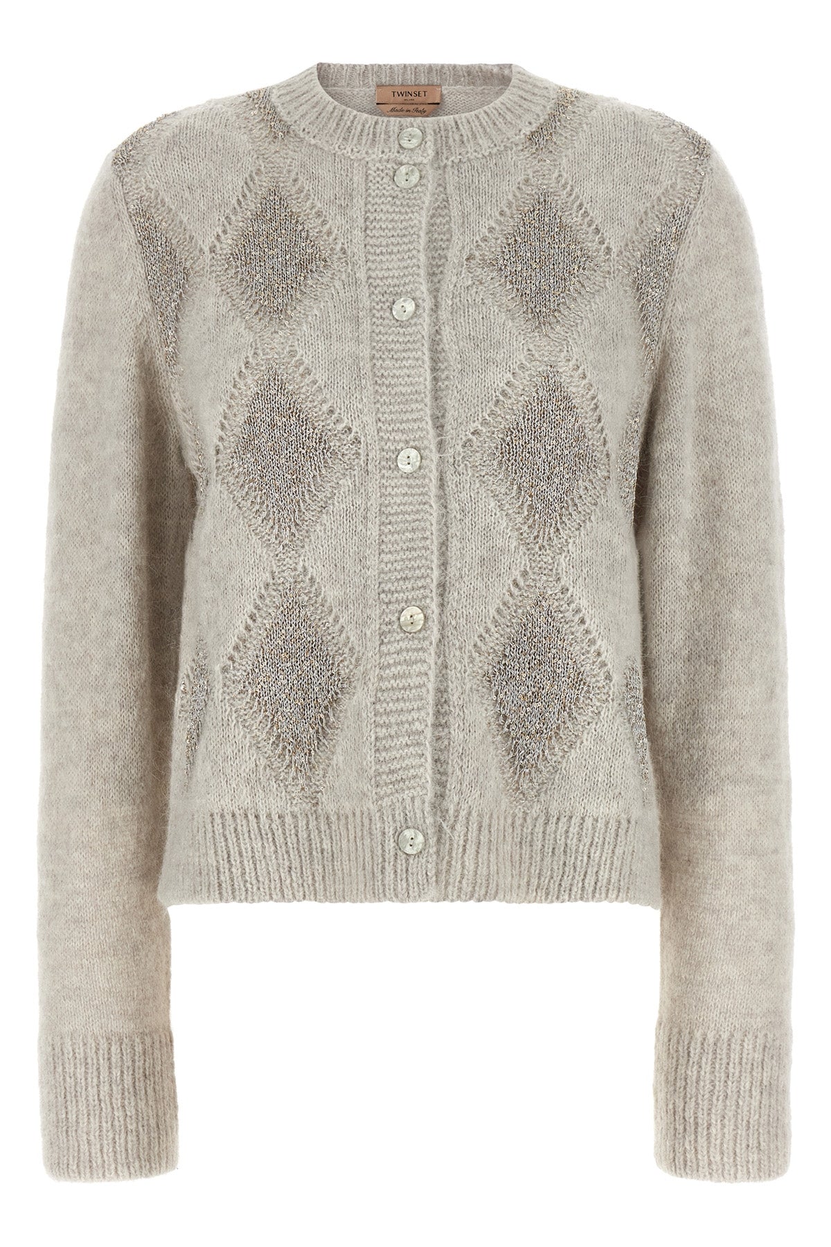 the twinset cardigan stands out for its sartorial construction in a fine alpaca