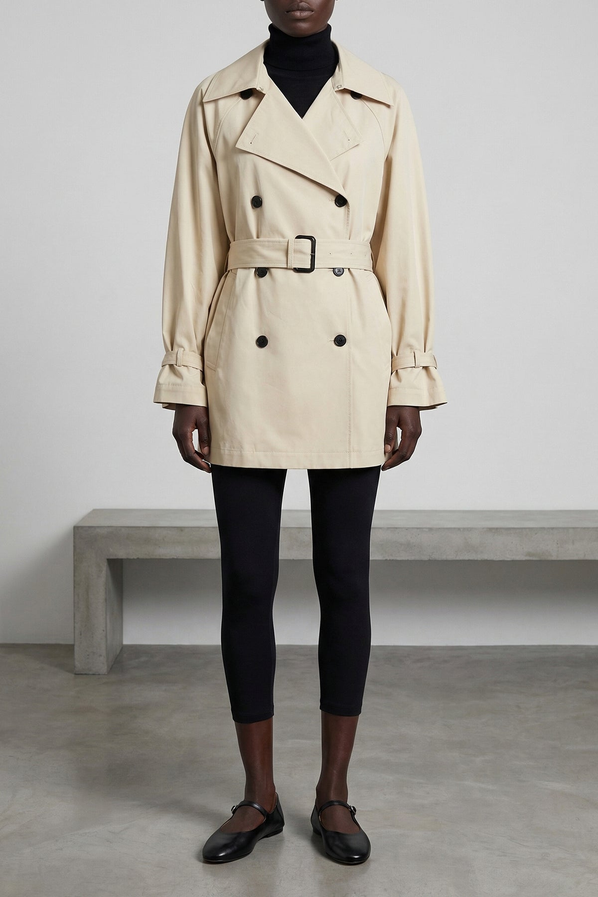 washed cotton stone double-breasted fabric trench coat
