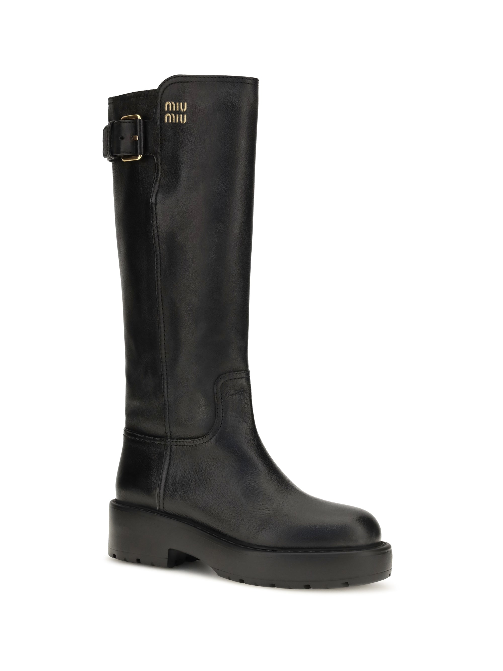 leather knee-high boots with buckle detail