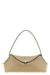 the toteme t-lock leather shoulder bag features an elongated and softly structur