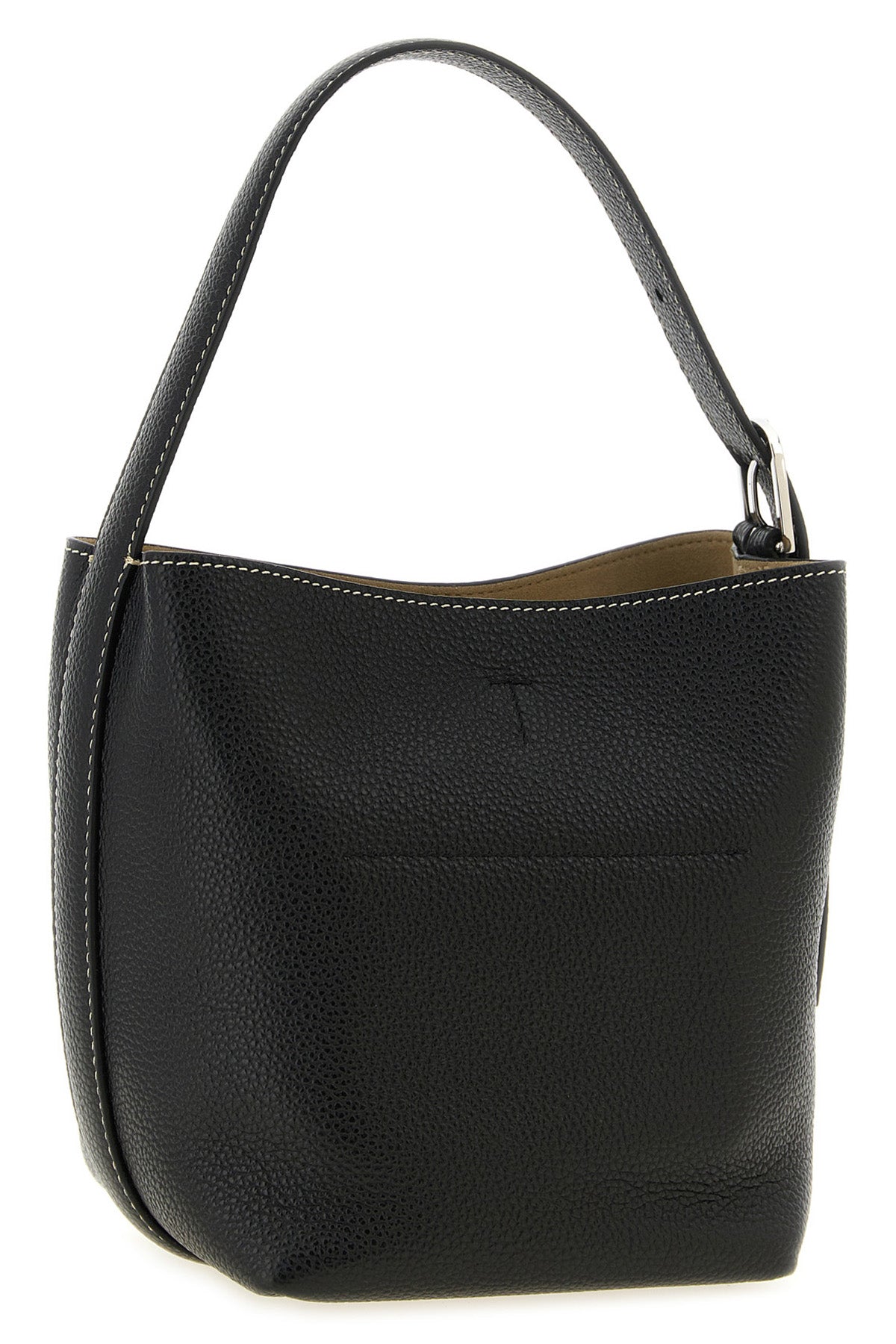 the toteme small belted tote handbag in black hammered leather stands out for it