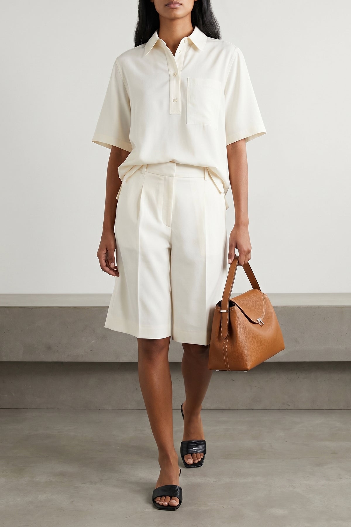 fluid polo shirt in wool and viscose blend