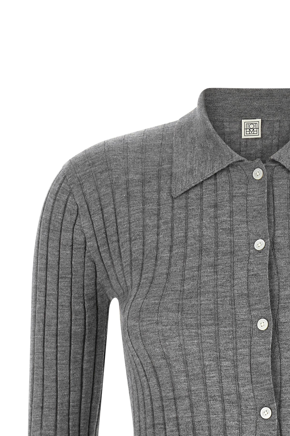the toteme shirt is distinguished by a rigorous ribbed knit that defines the sil