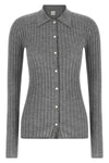 the toteme shirt is distinguished by a rigorous ribbed knit that defines the sil