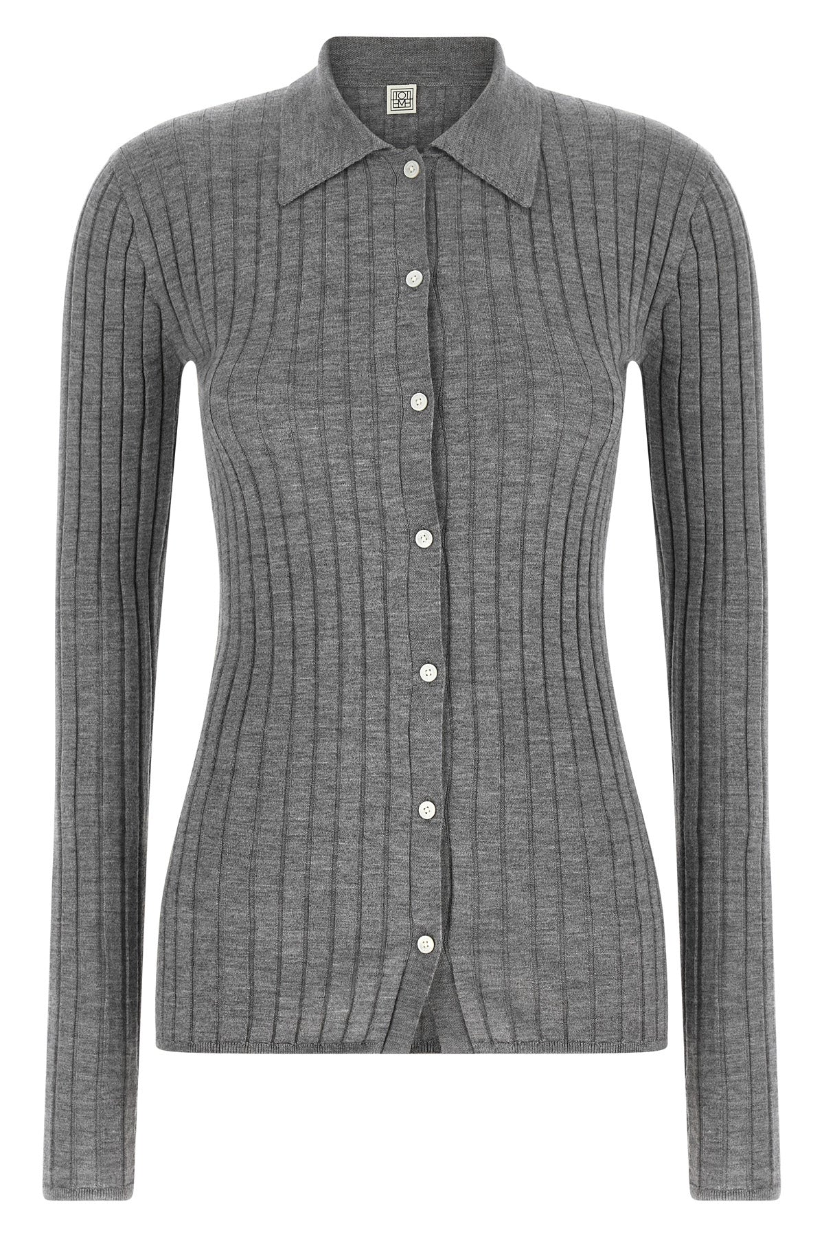 the toteme shirt is distinguished by a rigorous ribbed knit that defines the sil