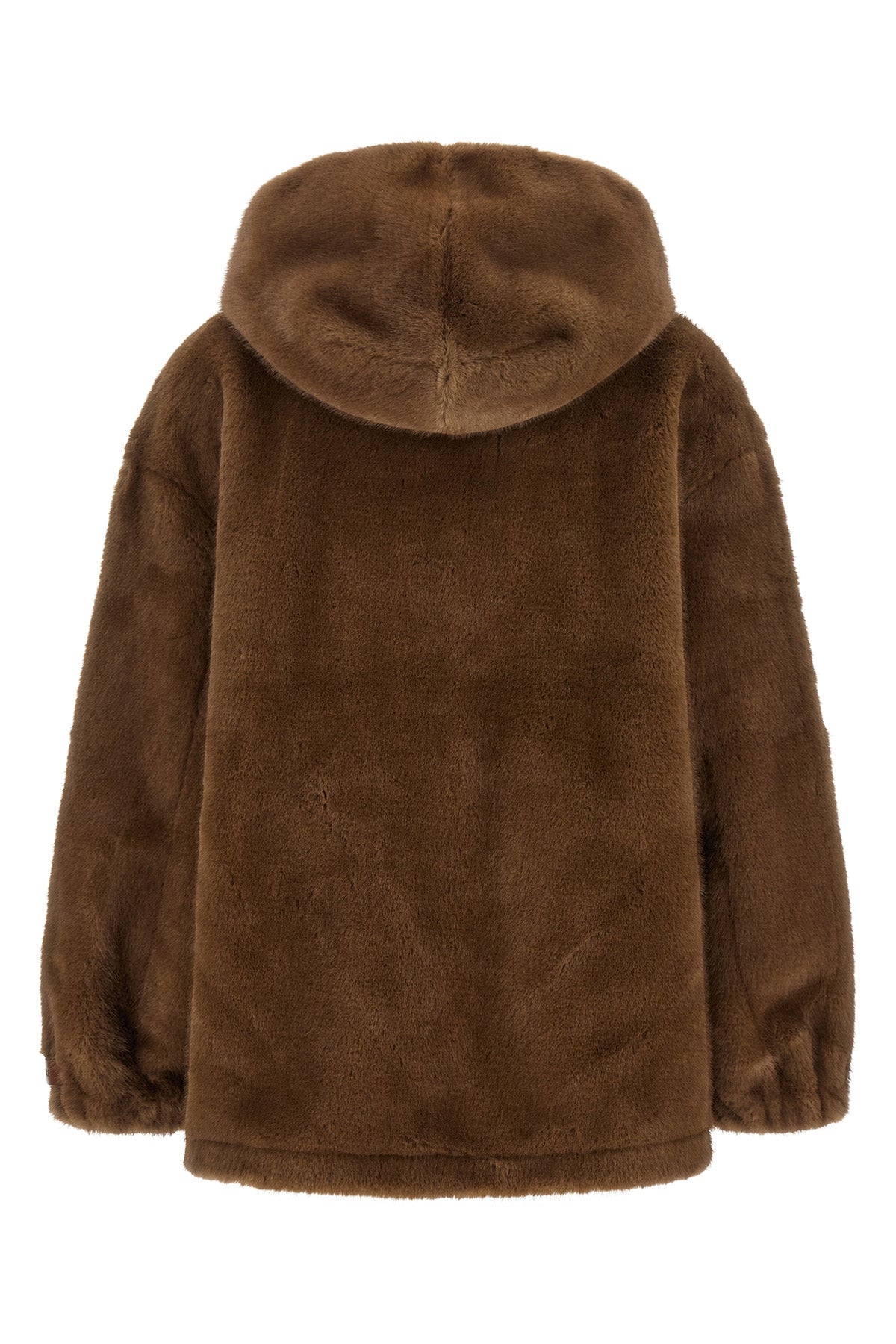 the lou andrea eco-fur hooded jacket features an outerwear construction focused