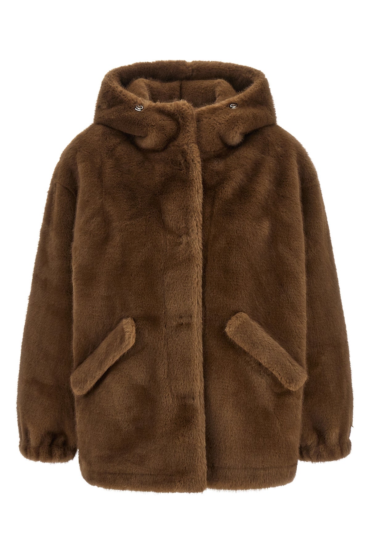 the lou andrea eco-fur hooded jacket features an outerwear construction focused