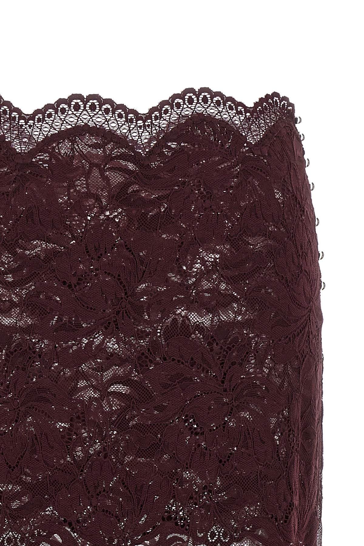 the rabanne midi skirt defines a pencil silhouette through a complex burgundy fl