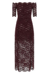 semi-transparent two-layer lace midi dress