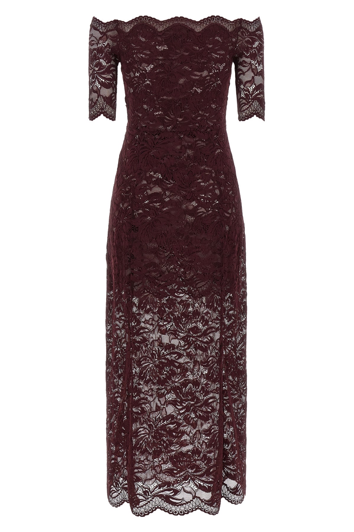 semi-transparent two-layer lace midi dress