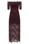 semi-transparent two-layer lace midi dress