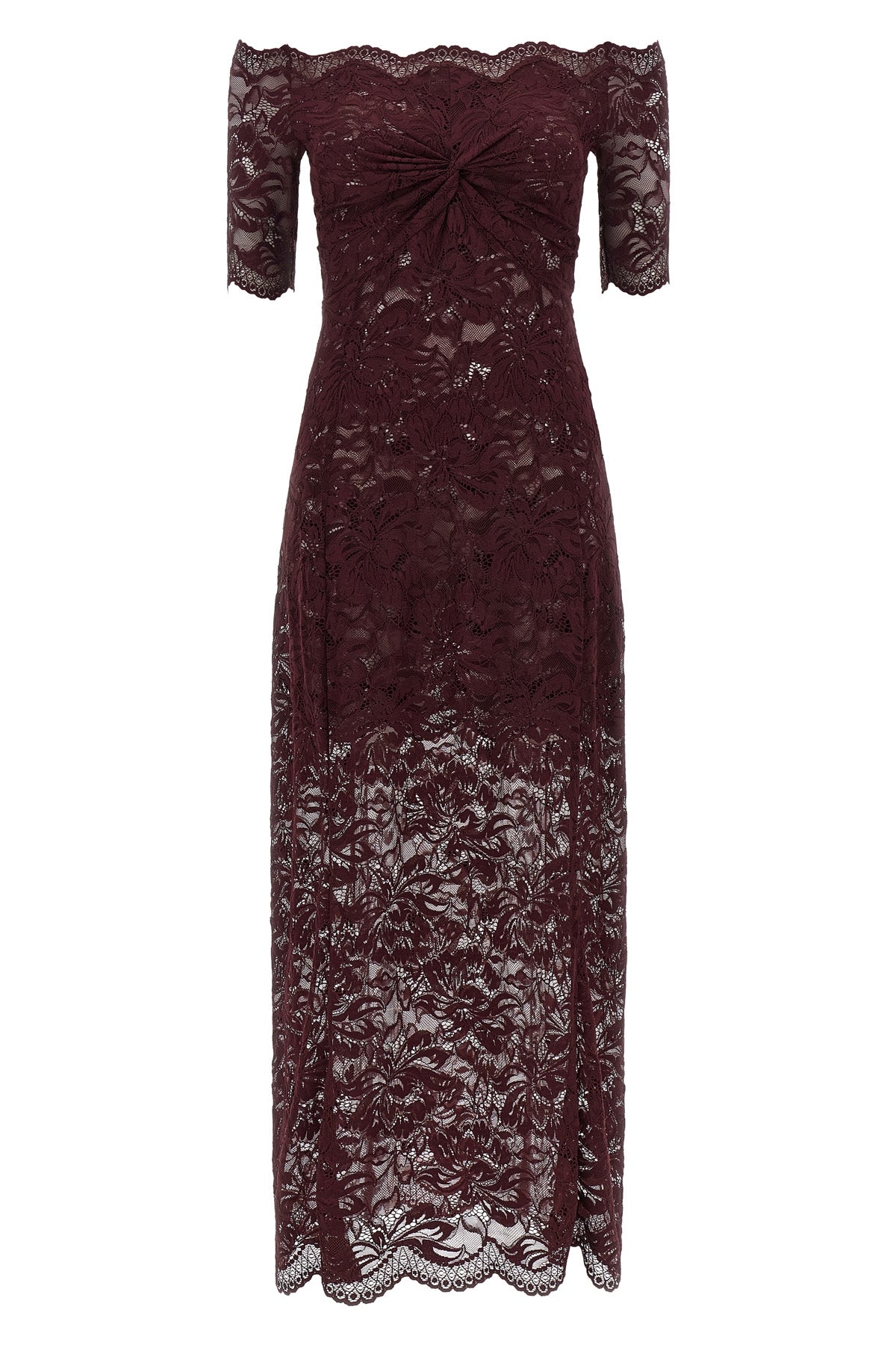 semi-transparent two-layer lace midi dress