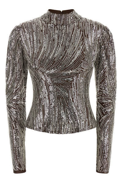 the rabanne long-sleeved top defines contemporary eveningwear through meticulous