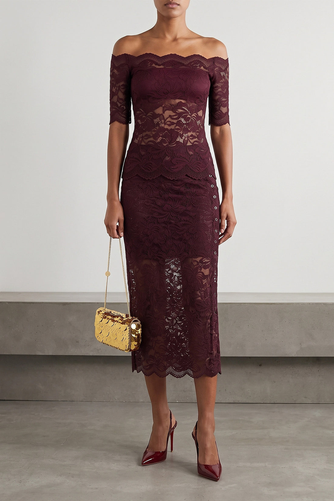 RABANNE 38 semi-transparent double-layer lace top
