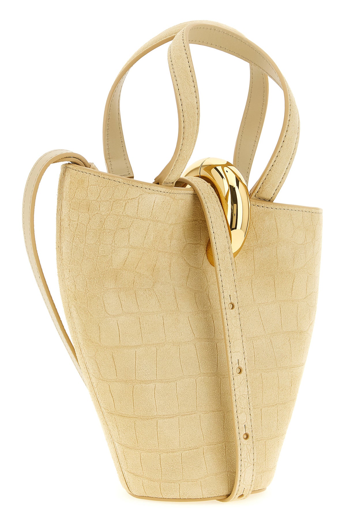 le petit bambola mini handbag in crocodile-effect embossed suede bucket style