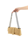 le bambino chaîne shoulder bag in woven raffia-effect fabric and smooth leathe