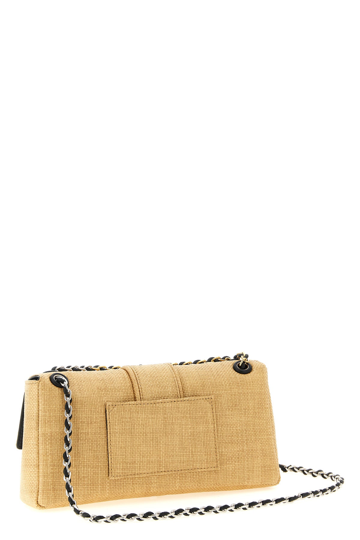 le bambino chaîne shoulder bag in woven raffia-effect fabric and smooth leathe
