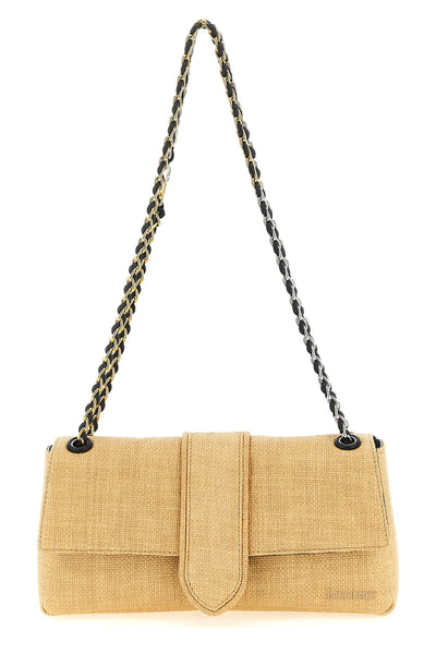 le bambino chaîne shoulder bag in woven raffia-effect fabric and smooth leathe