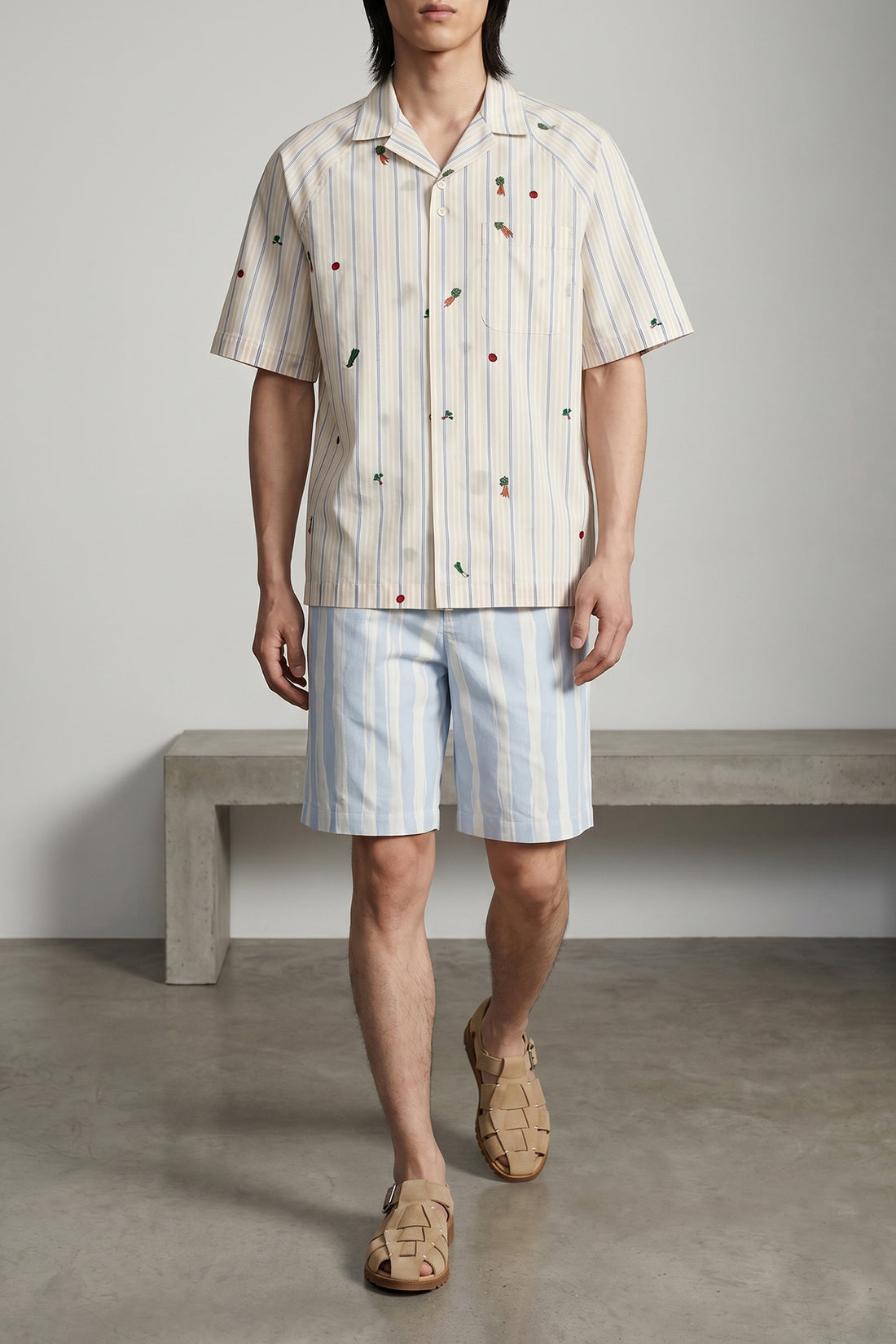 JACQUEMUS 46 la chemise romarin striped cotton jacquard shirt