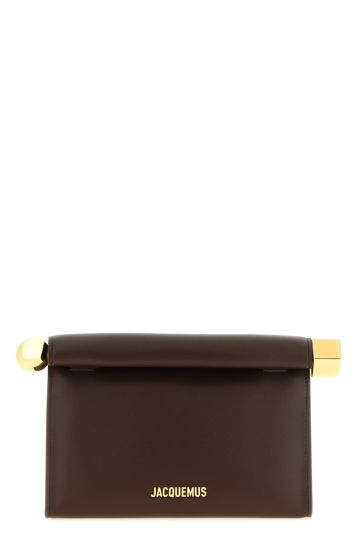 the jacquemus le sac rond carré clutch is distinguished by a structured silhou