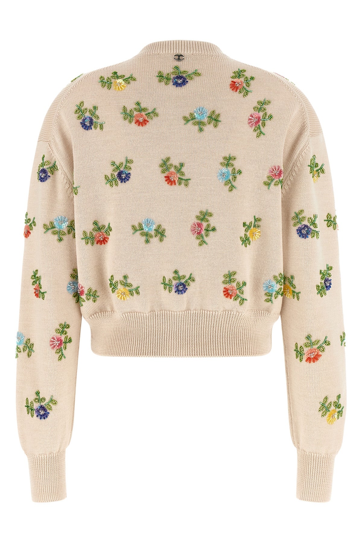 the rabanne cardigan in pure beige merino wool is distinguished by meticulous cr